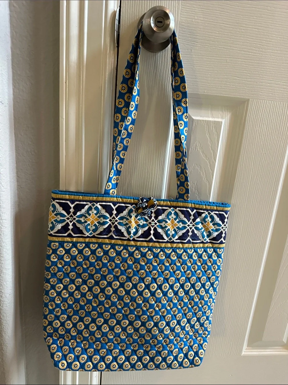 Vera Bradley Blue and Yellow Quilted Patterned Tote